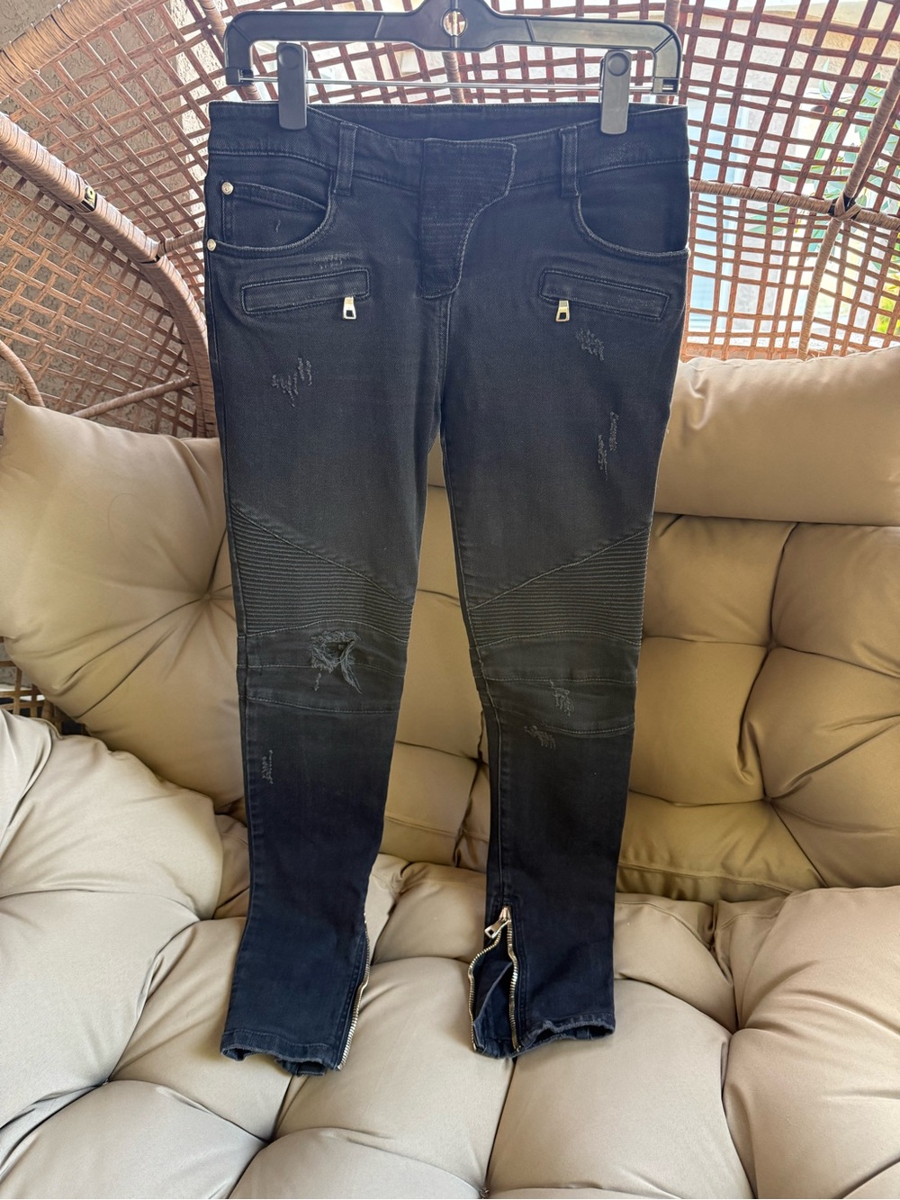 Balmain Black Skinny Moto Jeans with Zip Accents